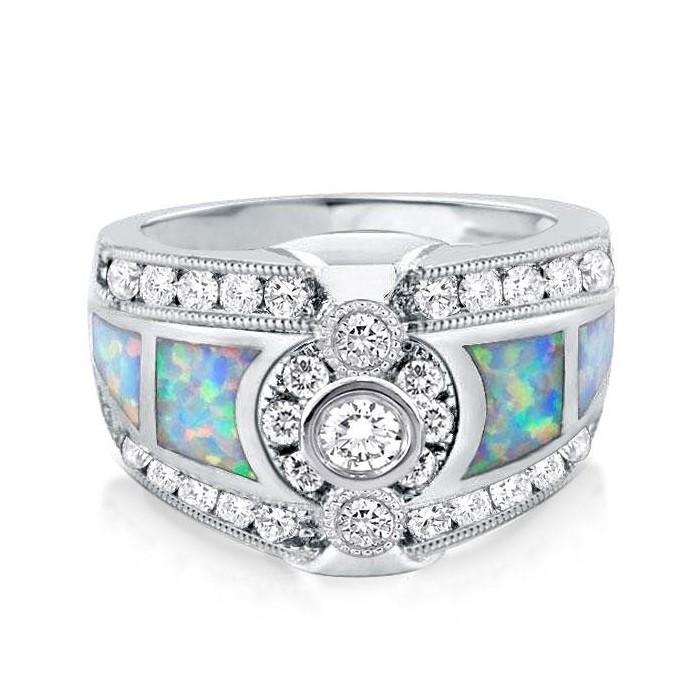 Italo Milgrain Vintage Ring Opal Wedding Band For Women