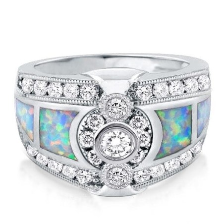 Italo Milgrain Vintage Ring Opal Wedding Band For Women