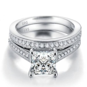 Italo Princess Cut Engagement Rings Sets Silver Bridal Set