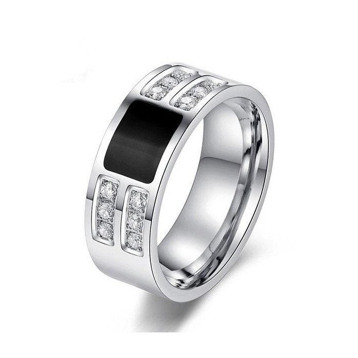 Italo Created White Sapphire Titanium Steel Men's Wedding Band