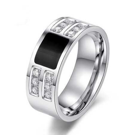 Italo Created White Sapphire Titanium Steel Men's Wedding Band