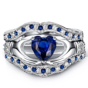 Italo Claddagh Created Sapphire 3PC Wedding Set