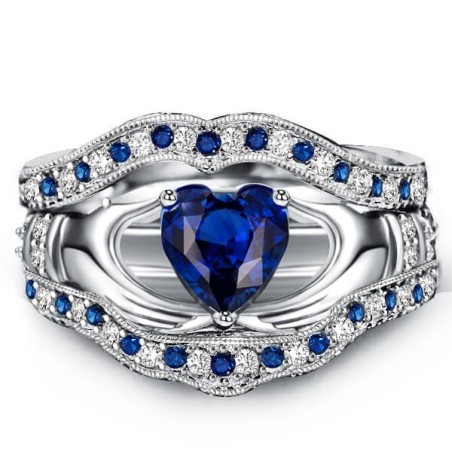 Italo Claddagh Created Sapphire 3PC Wedding Set