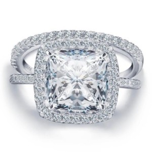 Italo Halo Cushion Cut Engagement Ring Silver Bridal Set