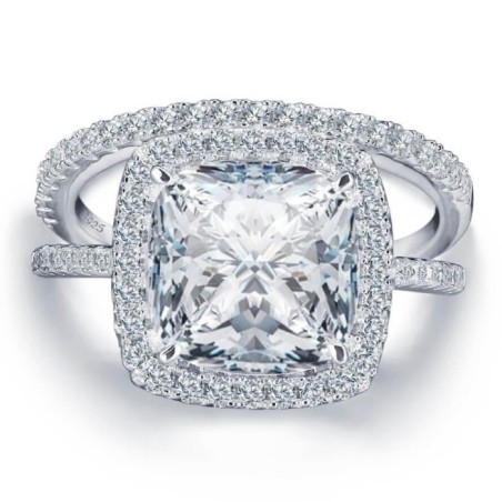 Italo Halo Cushion Cut Engagement Ring Silver Bridal Set