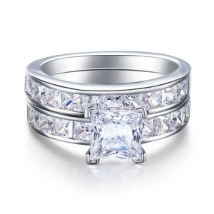 Italo Princess Cut Engagement Ring Affordable Silver Bridal Set