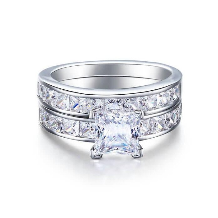 Italo Princess Cut Engagement Ring Affordable Silver Bridal Set