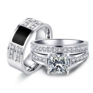 Italo Princess Cut Wedding Ring Sets His And Hers