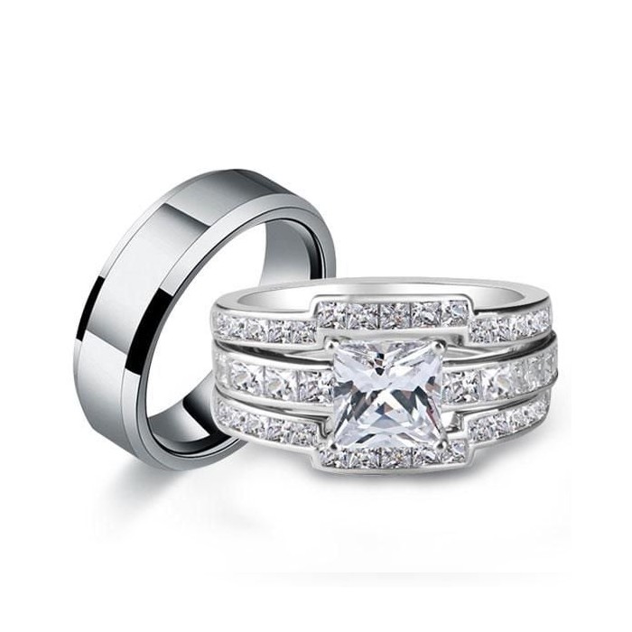 Italo Wedding Ring Sets His And Hers Princess Cut Couple Rings