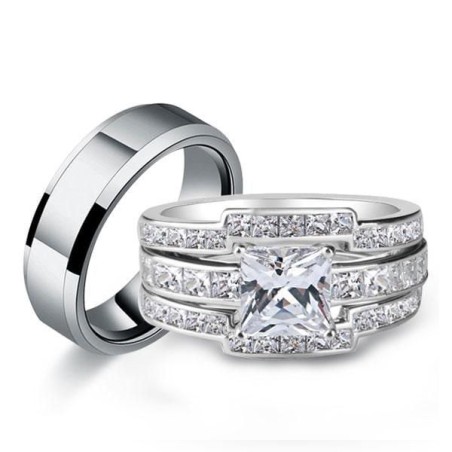 Italo Wedding Ring Sets His And Hers Princess Cut Couple Rings