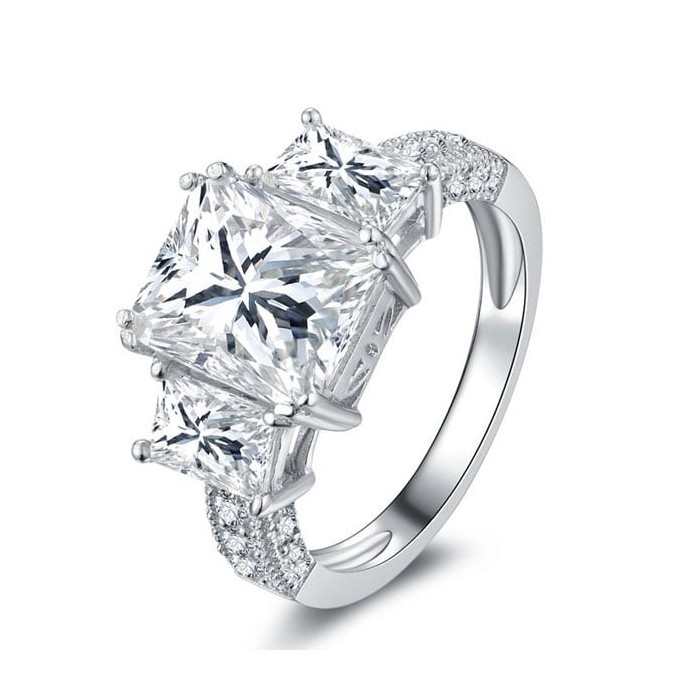 Italo Three Stone Created White Sapphire Engagement Ring