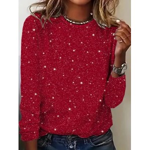 Women Abstract Long Sleeve Tee T-shirt Crew Neck Printing Casual Graphic Tee Spring/Fall Top