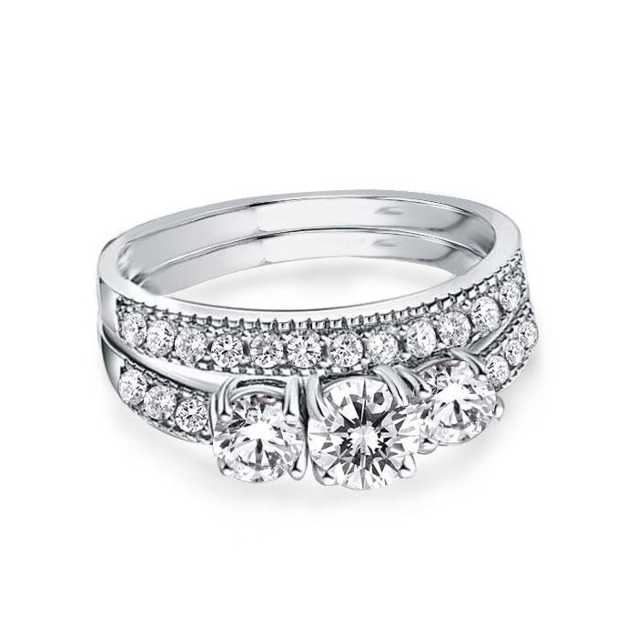 Italo Three Stone Created White Sapphire Bridal Set