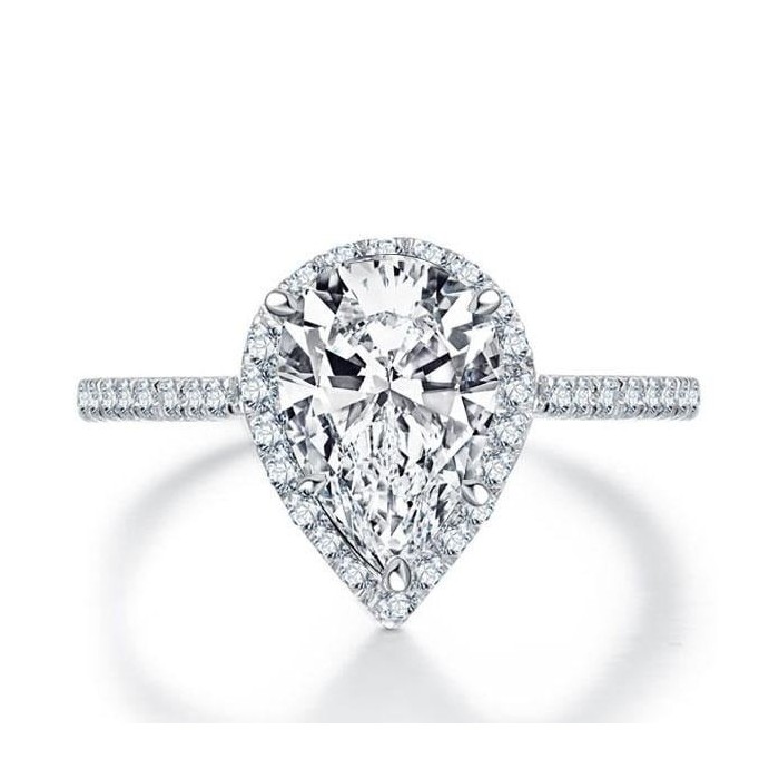 Italo Halo Pear Created White Sapphire Engagement Ring