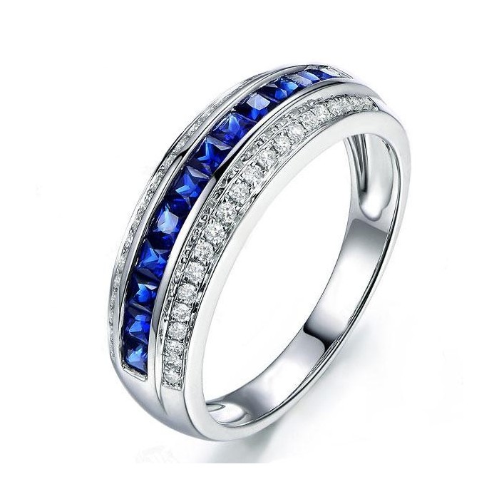 Italo Triple Row Created Sapphire Wedding Band
