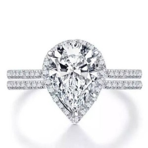 Italo Halo Pear Created White Sapphire Bridal Set