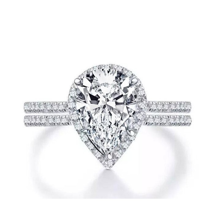 Italo Halo Pear Created White Sapphire Bridal Set