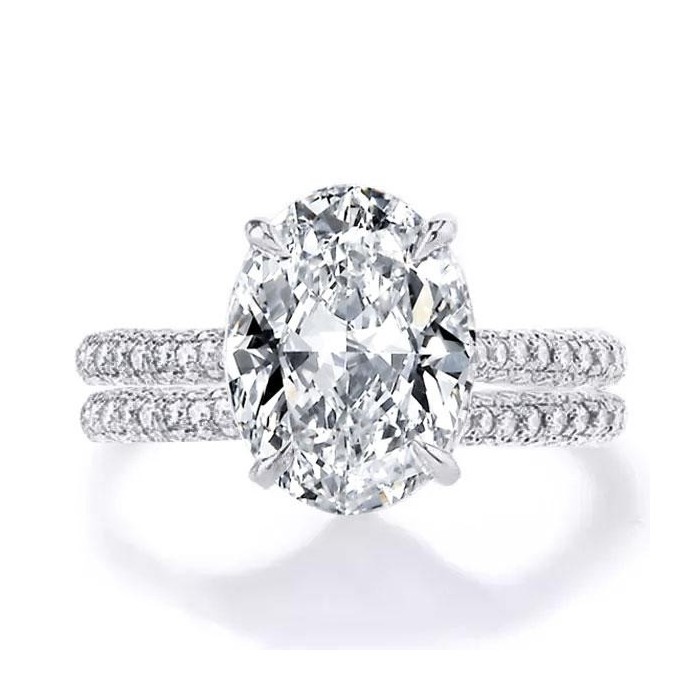 Italo Micro Pave Oval Cut Engagement Ring Set Silver Bridal Set