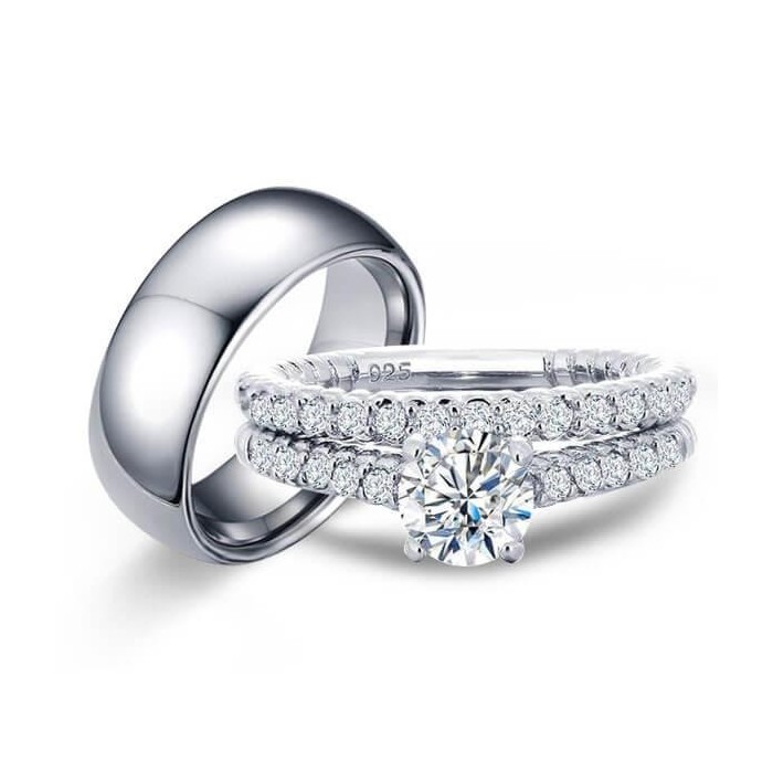 Italo Unique Wedding Ring Sets His And Hers In Sterling Silver