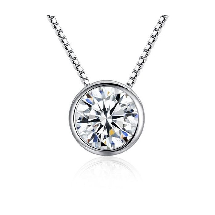Italo Round Cut Bezel Setting Pendant Necklace For Women