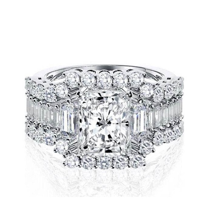 Italo Three Stone Created White Sapphire 3PC Wedding Set