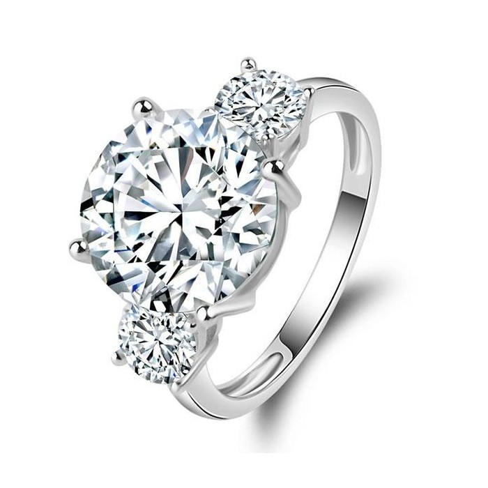 Italo Three Stone Created White Sapphire Engagement Ring