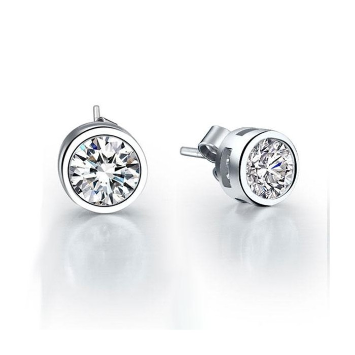 Italo Classic Bezel Created White Sapphire Stud Earrings