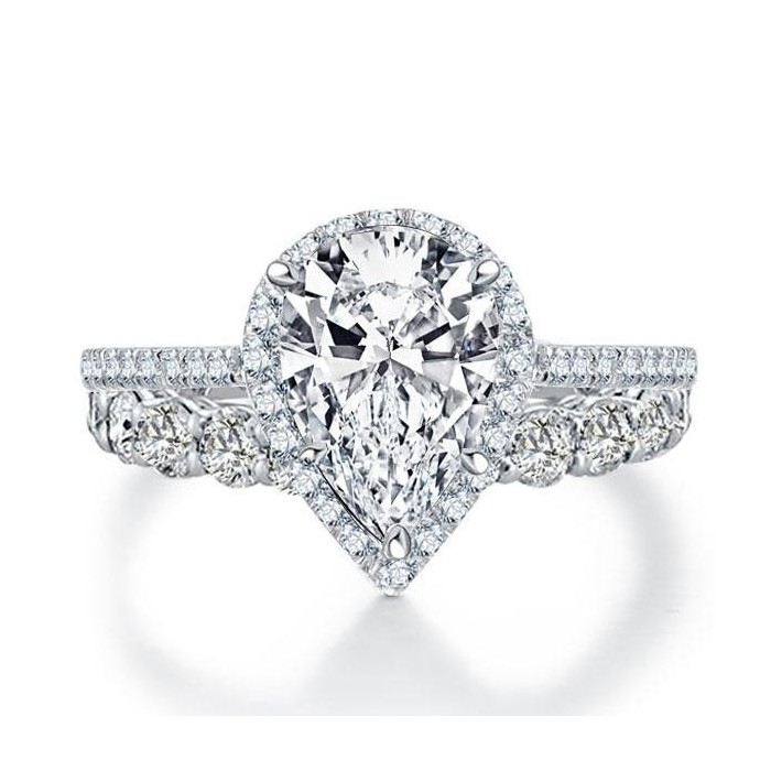 Italo Halo Pear Created White Sapphire Bridal Set