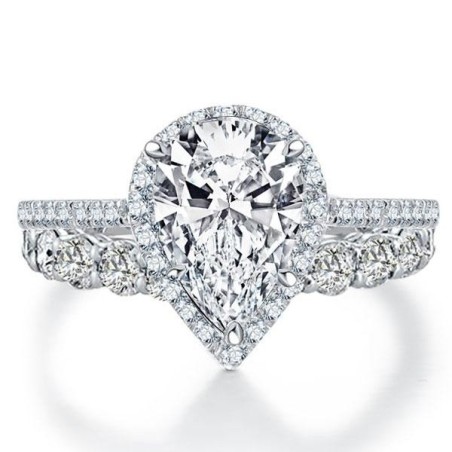 Italo Halo Pear Created White Sapphire Bridal Set