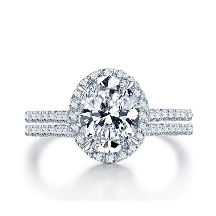 Italo Halo Oval Created White Sapphire Bridal Set