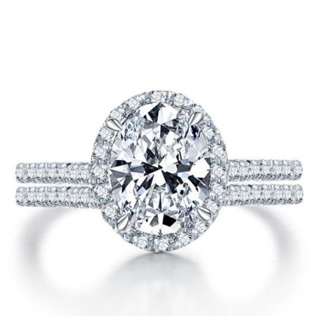 Italo Halo Oval Created White Sapphire Bridal Set