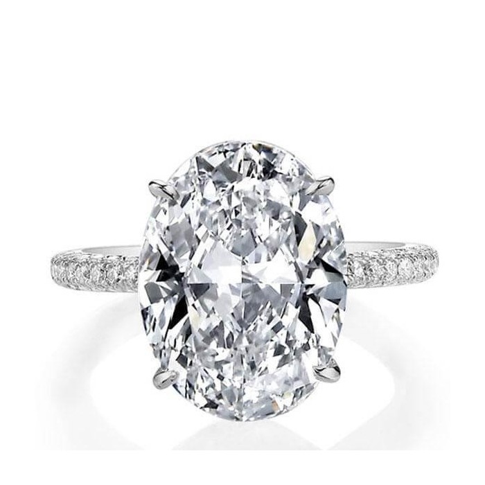 Italo Oval Cut Created White Sapphire Engagement Ring Cocktail Ring With Hidden Halo