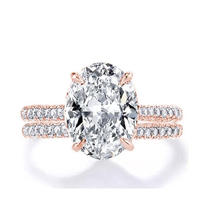 Italo Rose Gold  Classic Oval Created White Sapphire Bridal Set