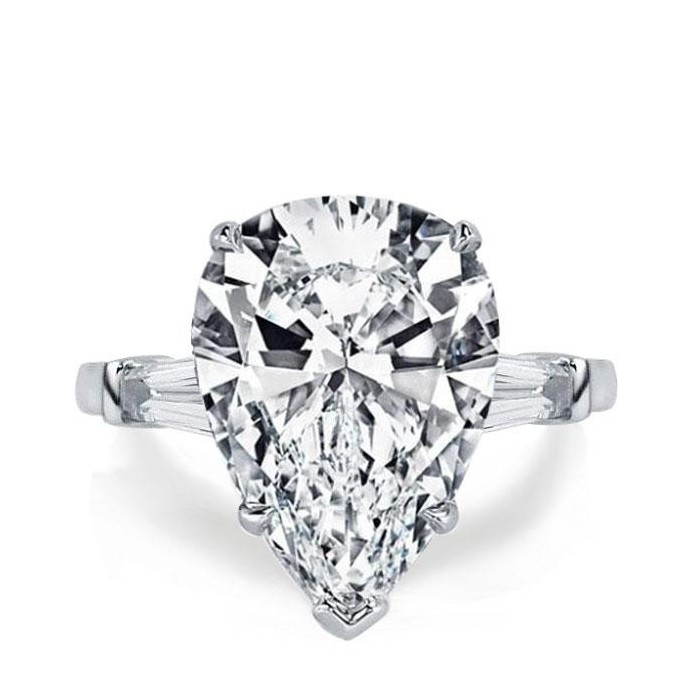 Italo Three Stone Pear Created White Sapphire Engagement Ring