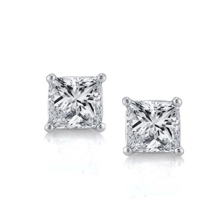 Italo Classic Princess Created White Sapphire Stud Earrings