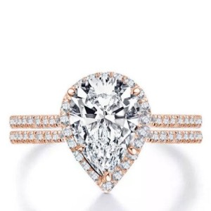 Italo Rose Gold Halo Pear Created White Sapphire Bridal Set