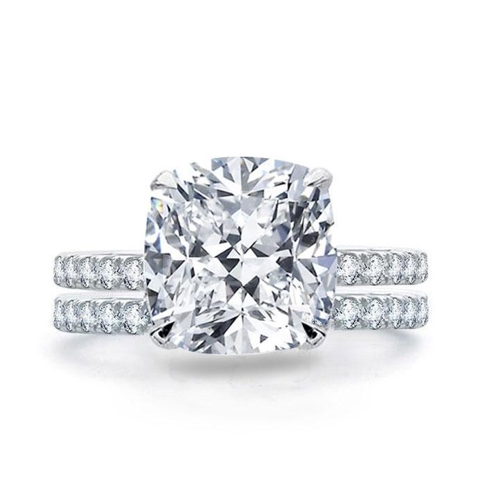 Italo Classic Cushion Created White Sapphire Bridal Set