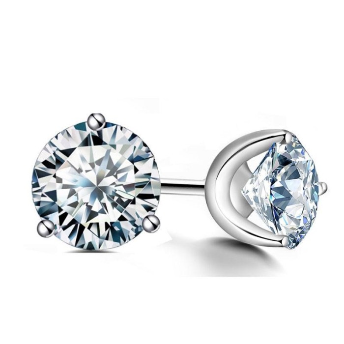 Italo Classic 3 Prong Created White Sapphire Stud Earrings