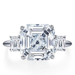 Asscher Cut 925 Sterling Silver Ring Three Stone Engagement Ring