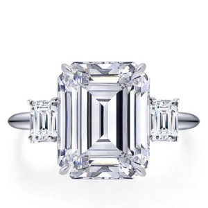 Italo Emerald Cut Engagement Ring 3 Stone Ring Affordable