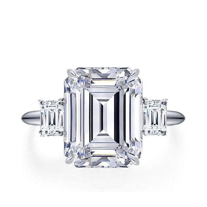 Italo Emerald Cut Engagement Ring 3 Stone Ring Affordable