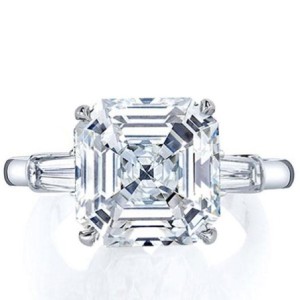 Italo Three Stone Asscher Created White Sapphire Engagement Ring