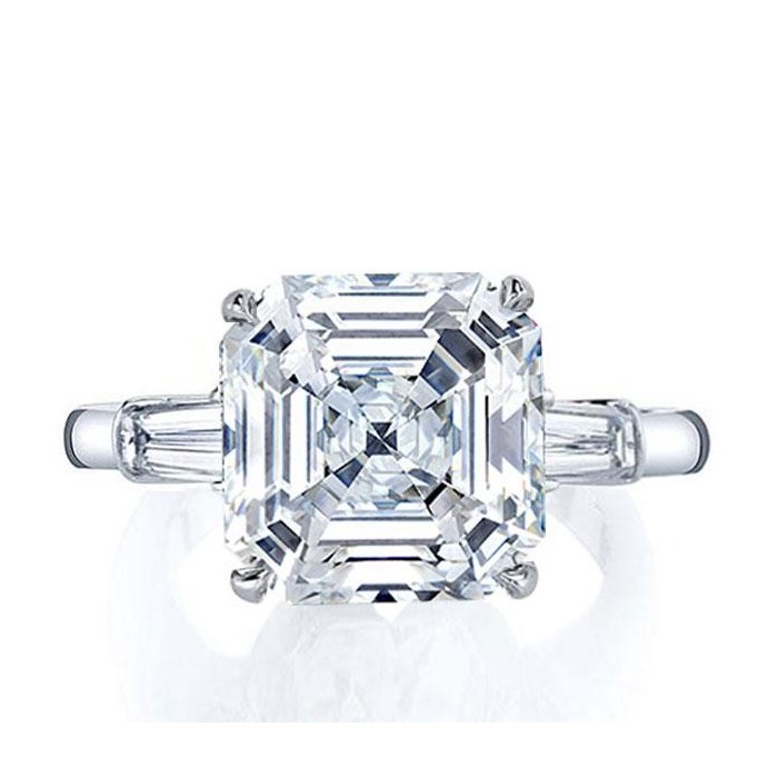 Italo Three Stone Asscher Created White Sapphire Engagement Ring