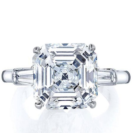 Italo Three Stone Asscher Created White Sapphire Engagement Ring