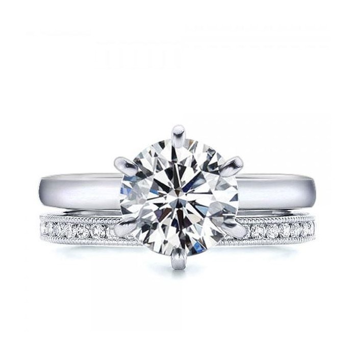 Italo Classic Solitaire Created White Sapphire Bridal Set