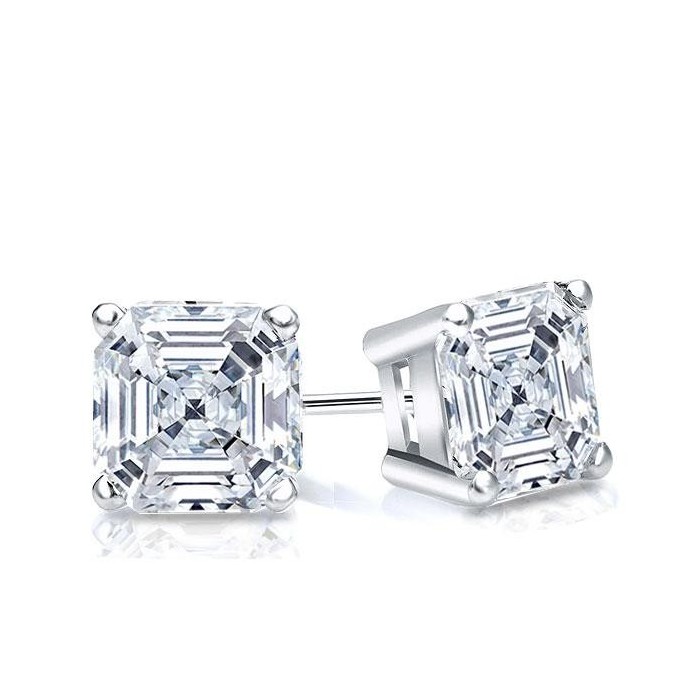 Italo Classic Asscher Created White Sapphire Stud Earrings