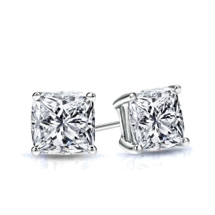 Italo Classic Cushion Created White Sapphire Stud Earrings