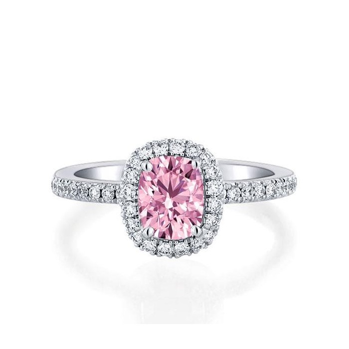 Italo Pink Ring Halo Cushion Engagement Ring Affordable