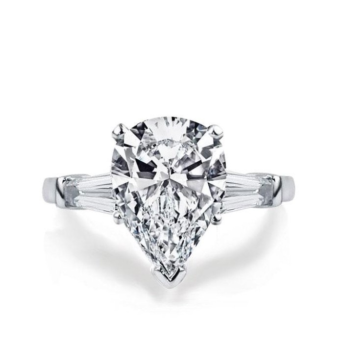 Italo Three Stone Pear Created White Sapphire Engagement Ring