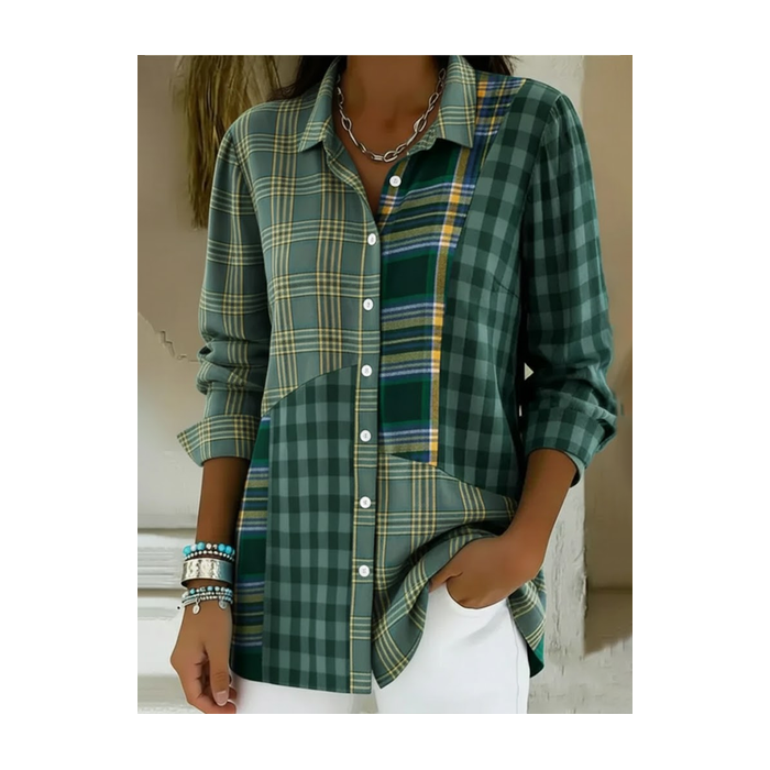 Women Plaid Shirt Collar Long Sleeve Shirt Buckle Regular Sleeve Casual Daily Spring/Fall Top